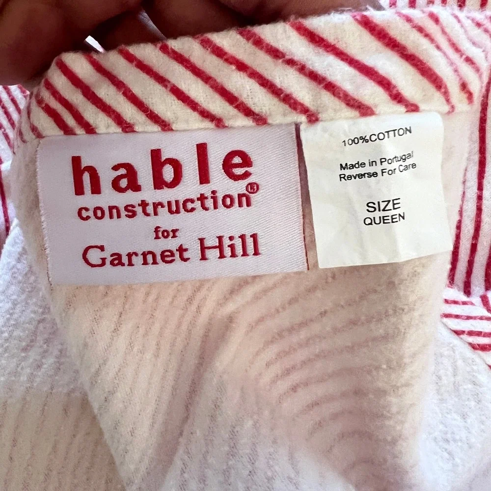 Garnet Hill Hable Construction Flannel Sheet Set Queen Red White Stripe Portugal